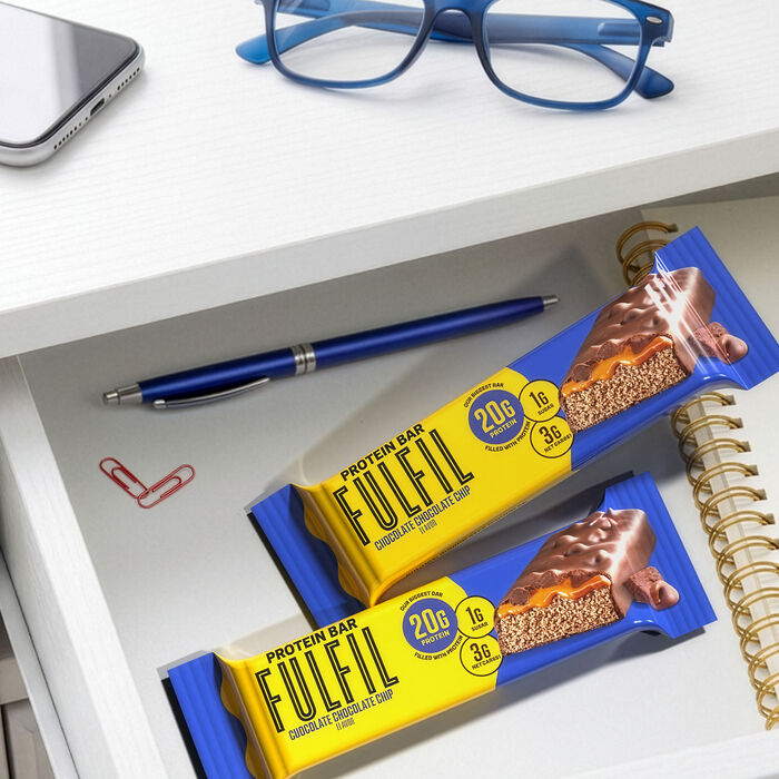 Image of FULFIL Chocolate Chocolate Chip Flavored Protein Bar Box, 1.94 oz ea. (12 count) Packaging